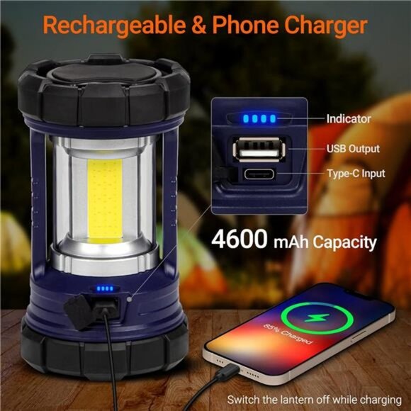 Camping Lantern, 3200LM LED Lanterns for Power Outages, 4600mAh Phone Charger - Picture 4 of 6